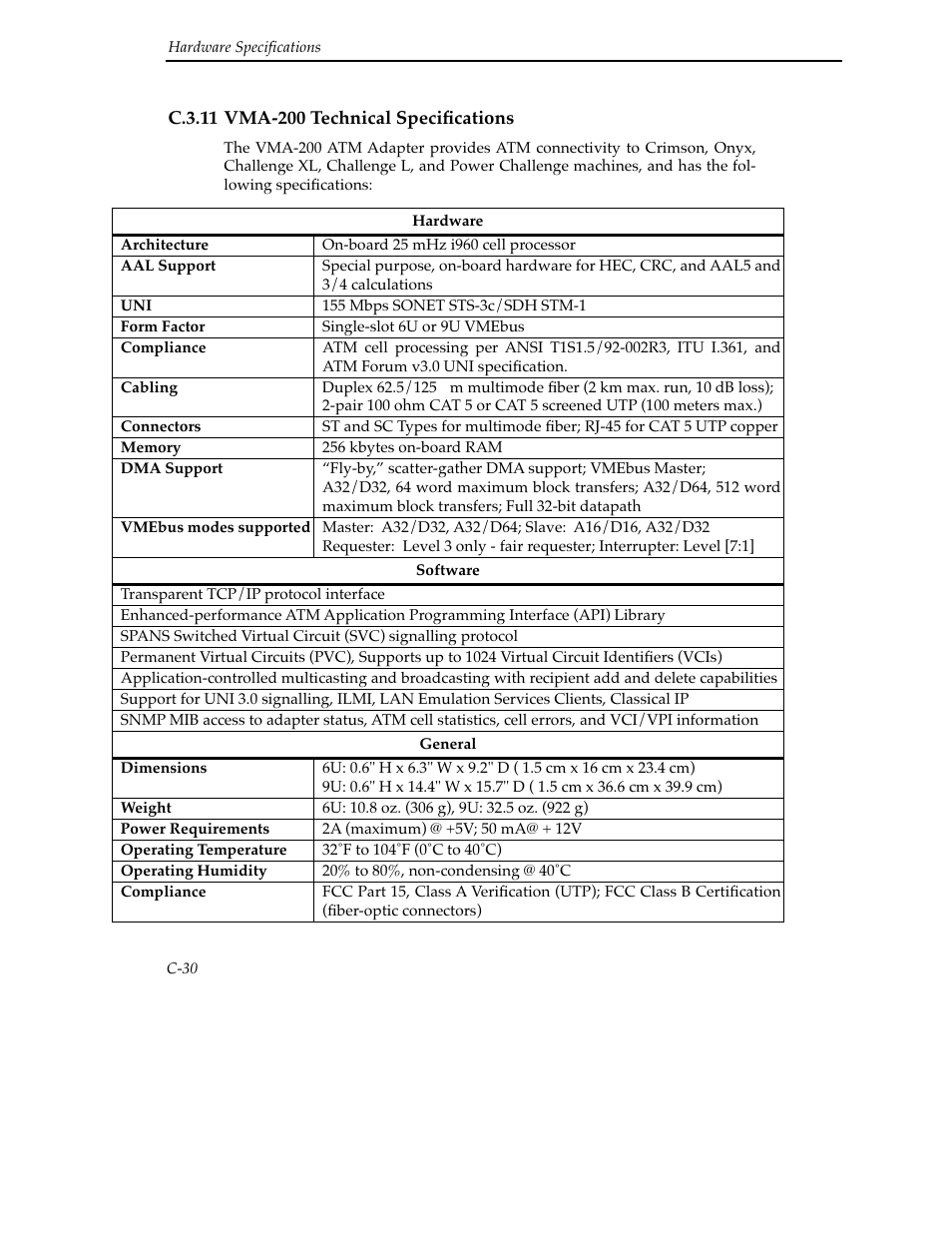 C.3.11 vma-200 technical specifications | Cabletron Systems SFCS-200BX User Manual | Page 156 / 180