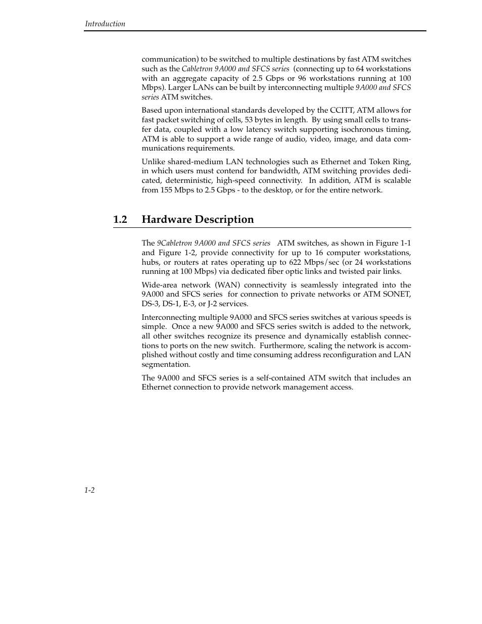 2 hardware description, 2 hardware description -2 | Cabletron Systems SFCS-200BX User Manual | Page 16 / 180