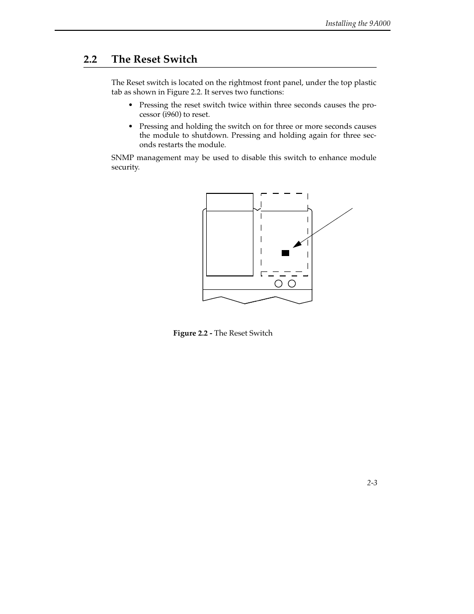 2 the reset switch, 2 the reset switch -3 | Cabletron Systems SFCS-200BX User Manual | Page 25 / 180