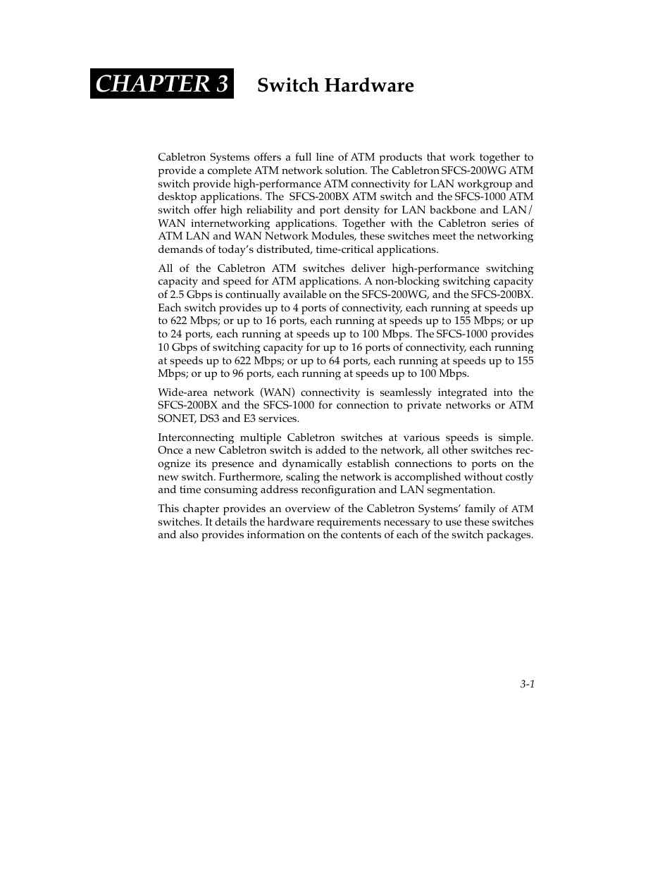 Switch hardware, Chapter 3 | Cabletron Systems SFCS-200BX User Manual | Page 27 / 180