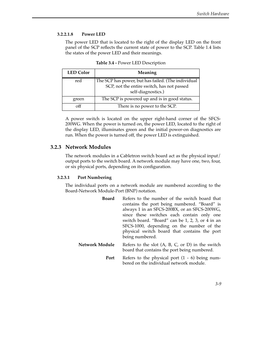 3 network modules, 1 port numbering, 3 network modules -9 | 1 port numbering -9 | Cabletron Systems SFCS-200BX User Manual | Page 35 / 180