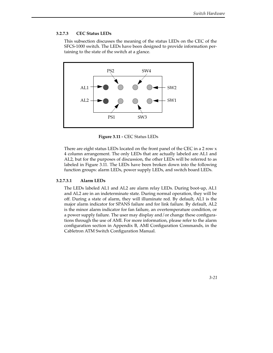 3 cec status leds, 3 cec status leds -21 | Cabletron Systems SFCS-200BX User Manual | Page 47 / 180