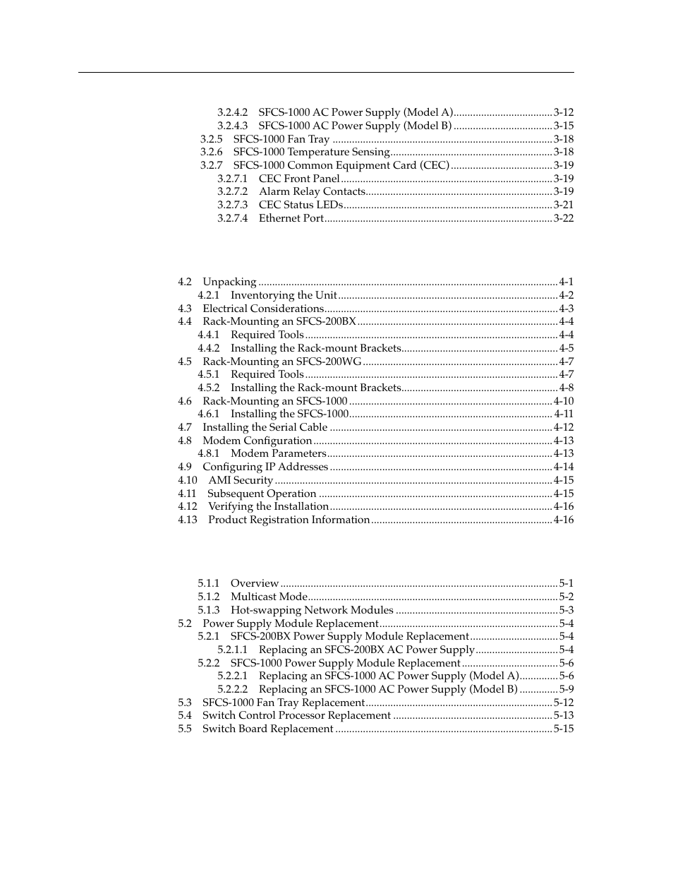 Chapter 4 switch setup, Chapter 5 hardware maintenance procedures | Cabletron Systems SFCS-200BX User Manual | Page 6 / 180