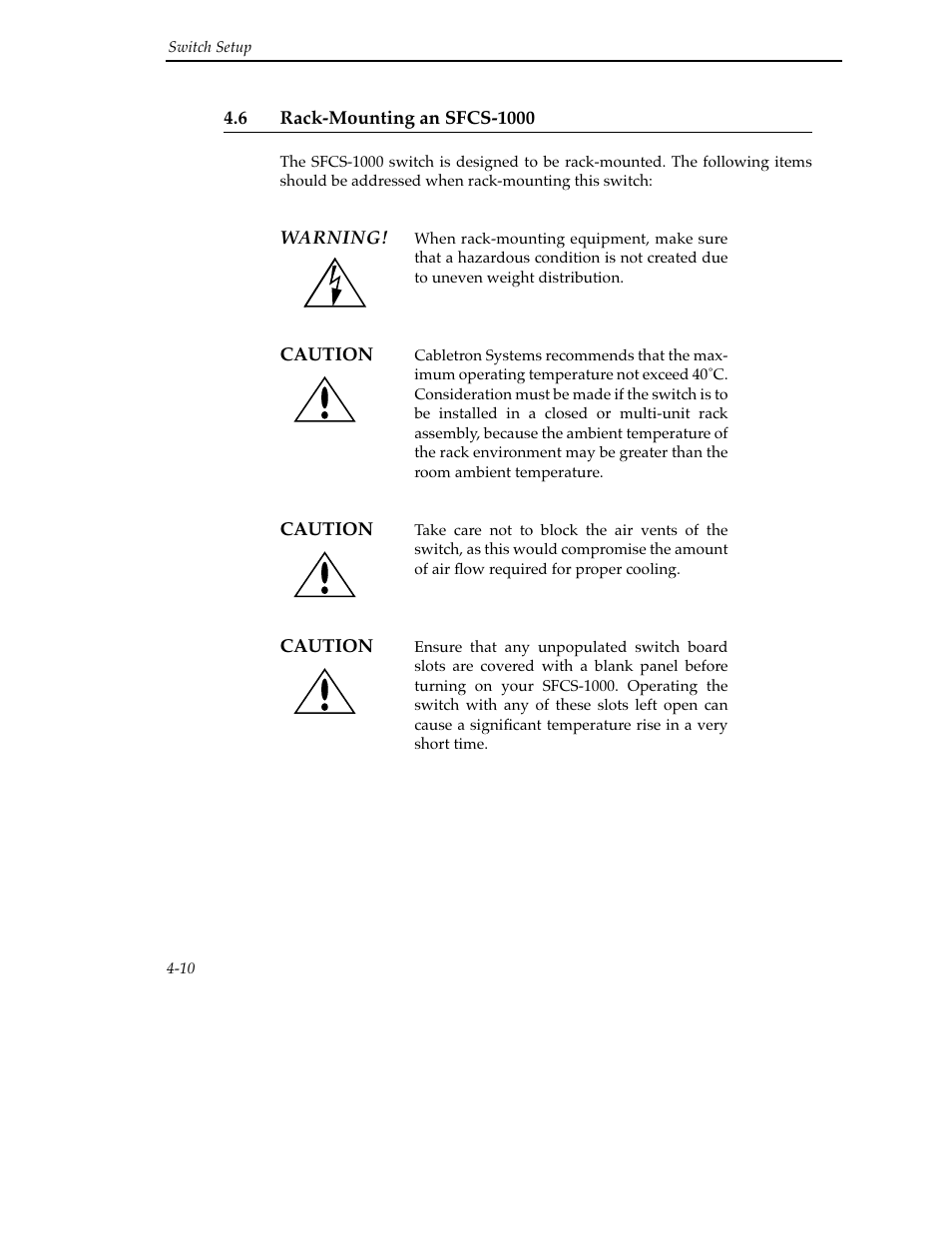 6 rack-mounting an sfcs-1000, 6 rack-mounting an sfcs-1000 -10 | Cabletron Systems SFCS-200BX User Manual | Page 60 / 180