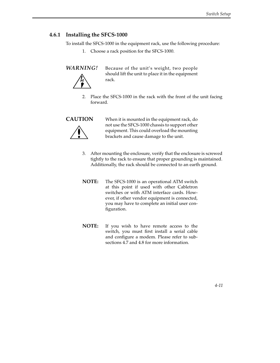 1 installing the sfcs-1000, 1 installing the sfcs-1000 -11 | Cabletron Systems SFCS-200BX User Manual | Page 61 / 180