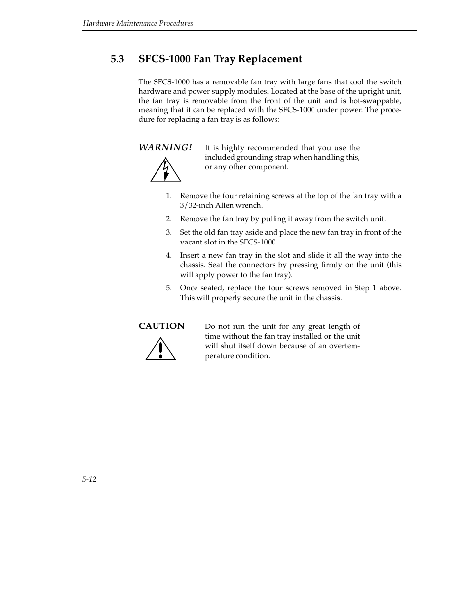 3 sfcs-1000 fan tray replacement, 3 sfcs-1000 fan tray replacement -12 | Cabletron Systems SFCS-200BX User Manual | Page 78 / 180