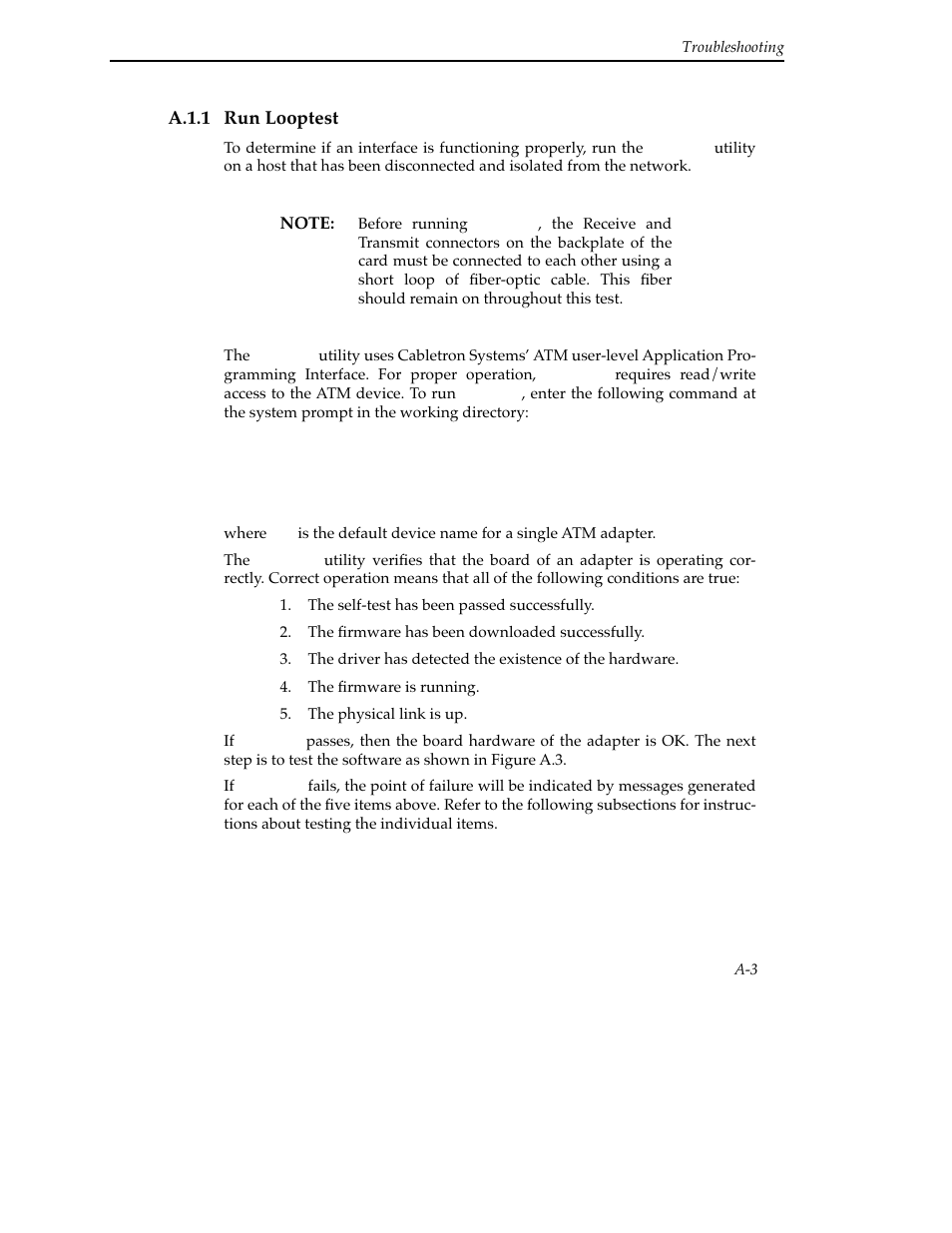 A.1.1 run looptest | Cabletron Systems SFCS-200BX User Manual | Page 99 / 180