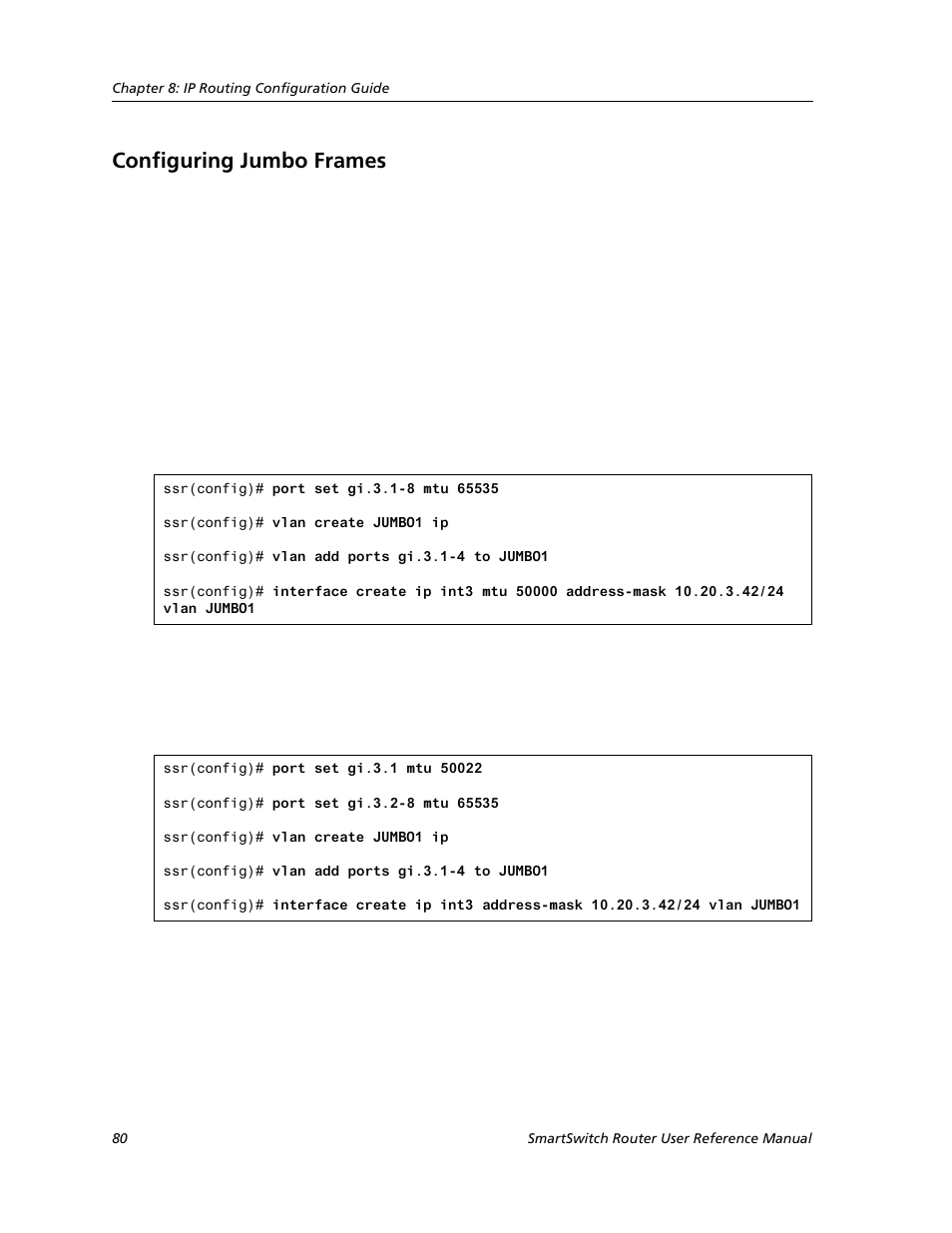Configuring jumbo frames, Configuring jumbo | Cabletron Systems SMARTSWITCH ROUTER 9032578-05 User Manual | Page 106 / 398