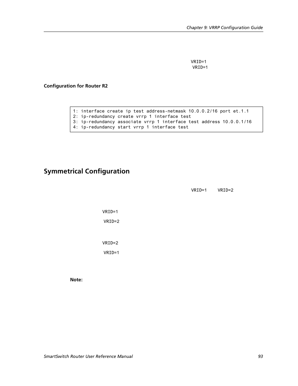 Configuration for router r2, Symmetrical configuration | Cabletron Systems SMARTSWITCH ROUTER 9032578-05 User Manual | Page 119 / 398