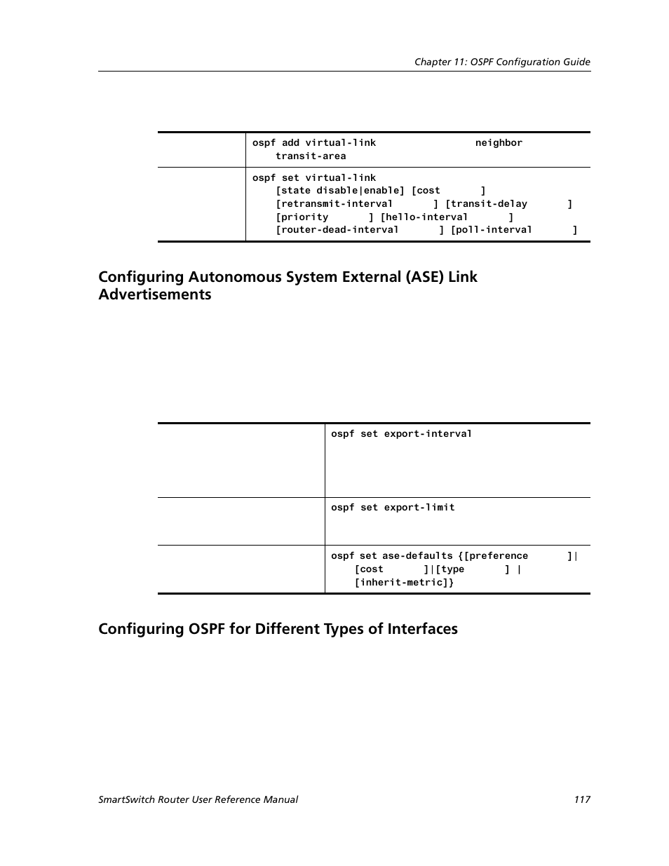 Configuring ospf for different types of interfaces | Cabletron Systems SMARTSWITCH ROUTER 9032578-05 User Manual | Page 143 / 398