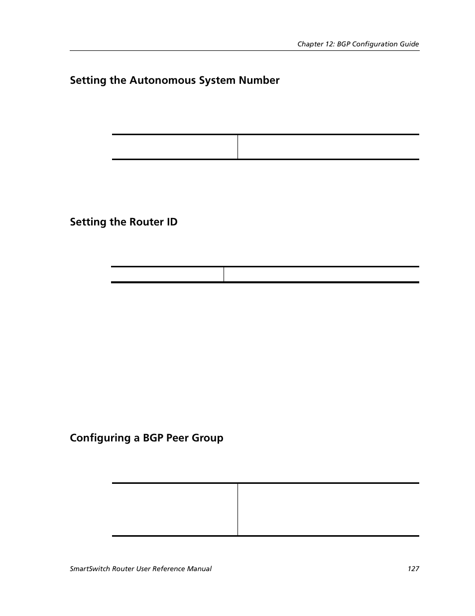 Setting the autonomous system number, Setting the router id, Configuring a bgp peer group | Cabletron Systems SMARTSWITCH ROUTER 9032578-05 User Manual | Page 153 / 398
