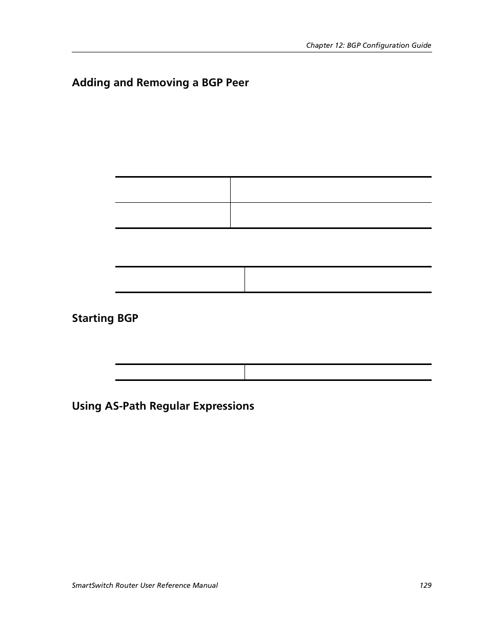 Adding and removing a bgp peer, Starting bgp, Using as-path regular expressions | Cabletron Systems SMARTSWITCH ROUTER 9032578-05 User Manual | Page 155 / 398