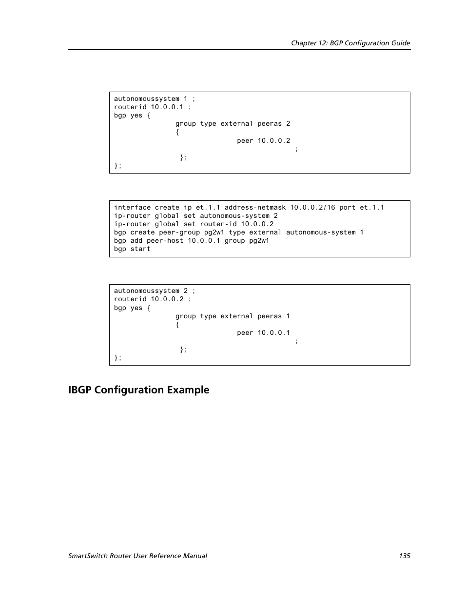 Ibgp configuration example | Cabletron Systems SMARTSWITCH ROUTER 9032578-05 User Manual | Page 161 / 398