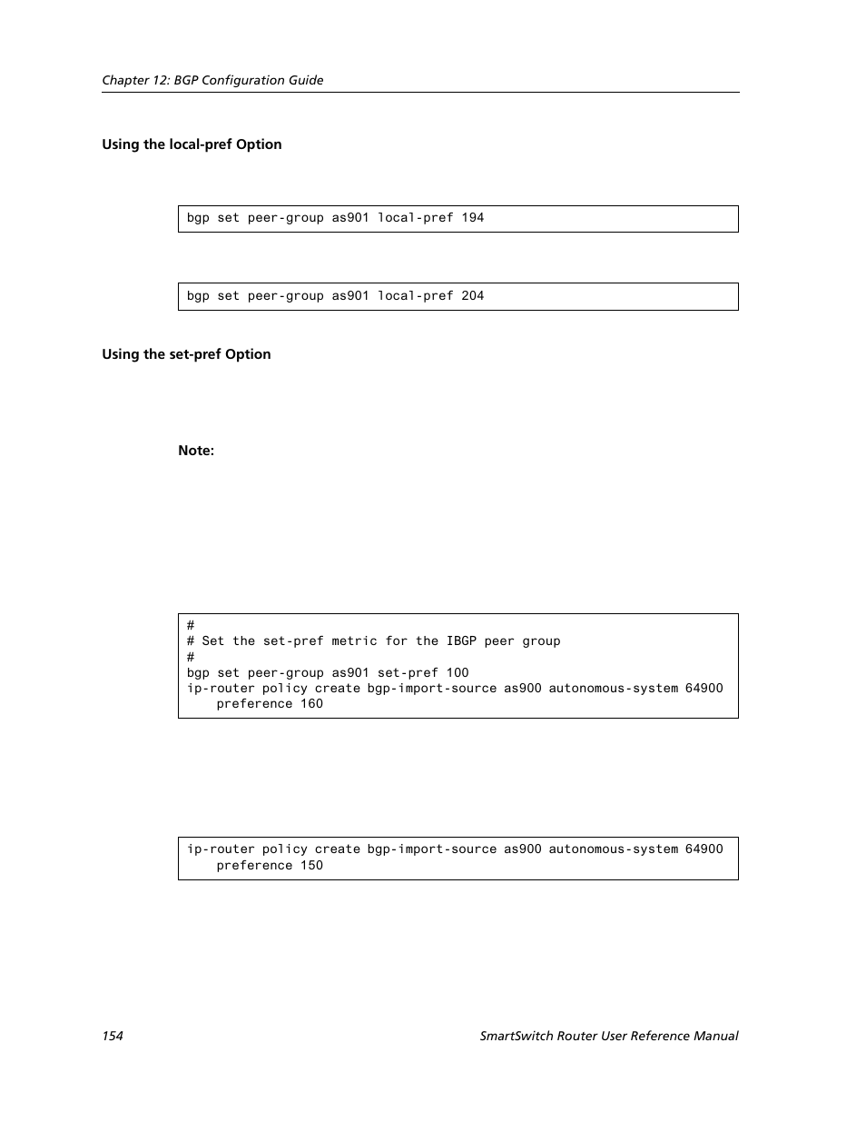 Using the local-pref option, Using the set-pref option | Cabletron Systems SMARTSWITCH ROUTER 9032578-05 User Manual | Page 180 / 398