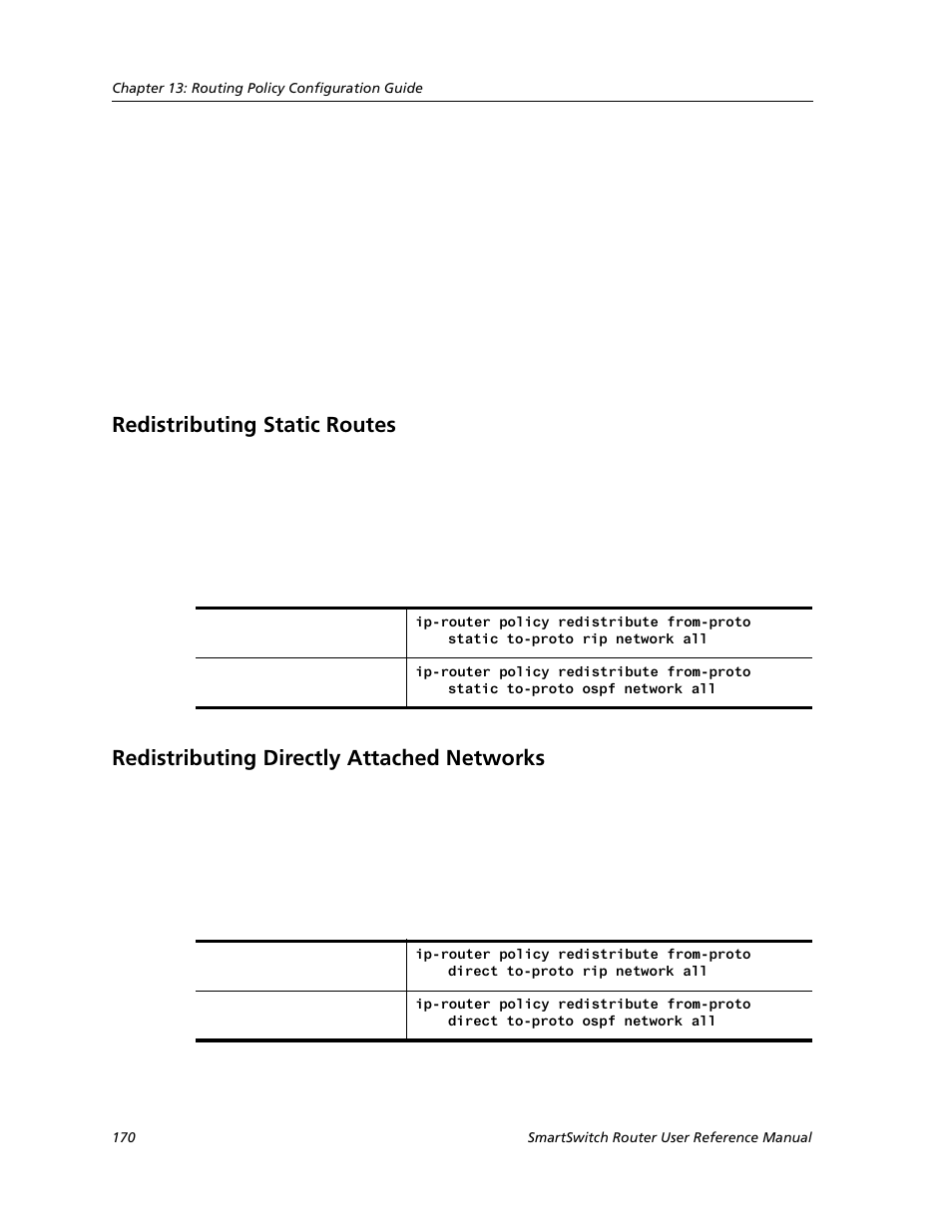 Redistributing static routes, Redistributing directly attached networks | Cabletron Systems SMARTSWITCH ROUTER 9032578-05 User Manual | Page 196 / 398