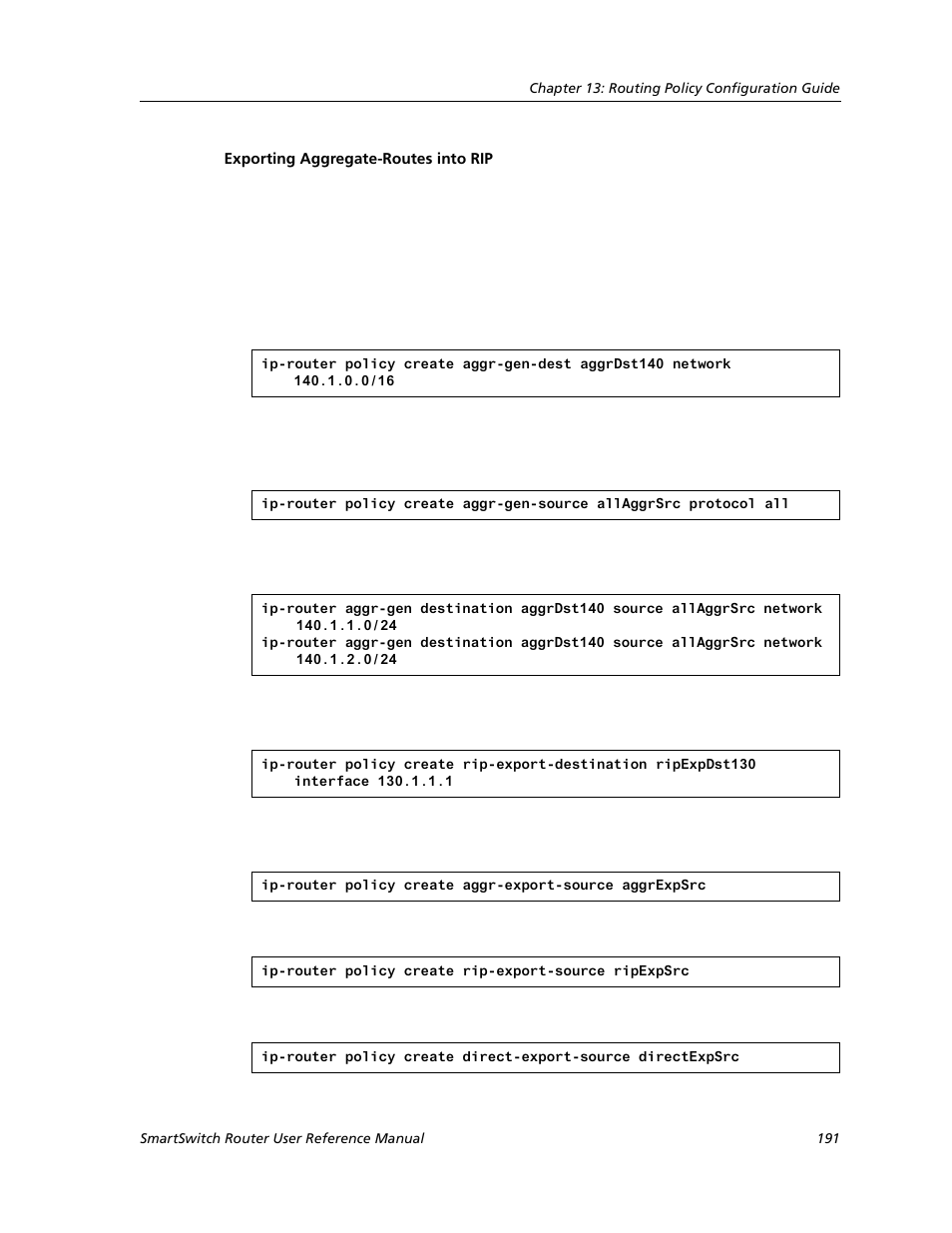 Exporting aggregate-routes into rip | Cabletron Systems SMARTSWITCH ROUTER 9032578-05 User Manual | Page 217 / 398