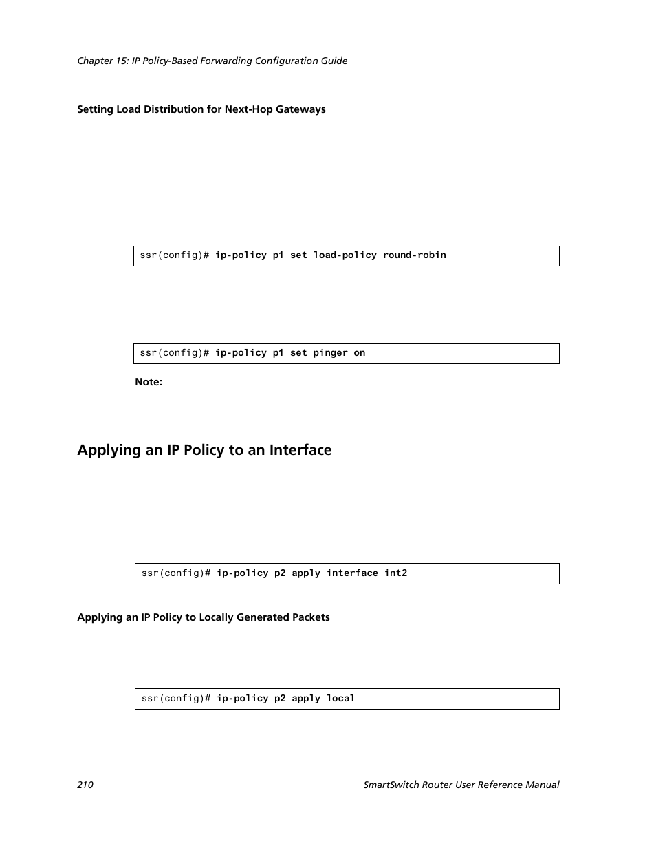 Setting load distribution for next-hop gateways, Applying an ip policy to an interface, Applying an ip policy to locally generated packets | Cabletron Systems SMARTSWITCH ROUTER 9032578-05 User Manual | Page 236 / 398