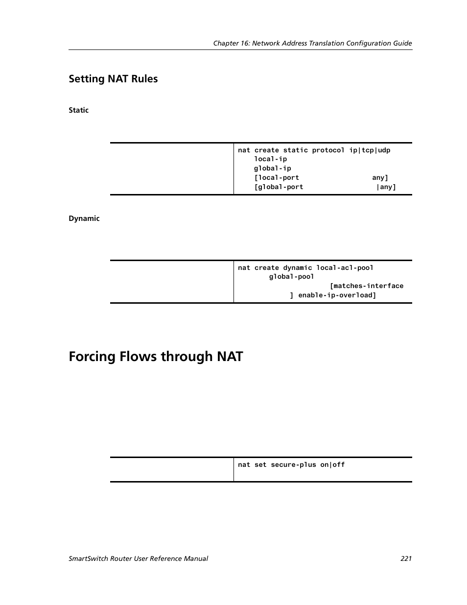 Setting nat rules, Static, Dynamic | Forcing flows through nat, Static dynamic | Cabletron Systems SMARTSWITCH ROUTER 9032578-05 User Manual | Page 247 / 398
