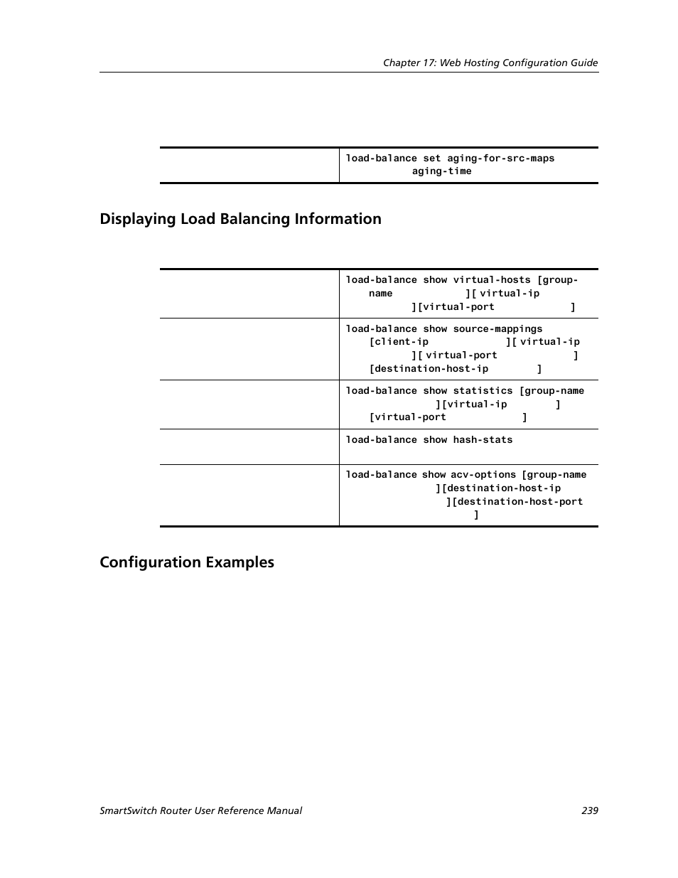 Displaying load balancing information, Configuration examples | Cabletron Systems SMARTSWITCH ROUTER 9032578-05 User Manual | Page 265 / 398