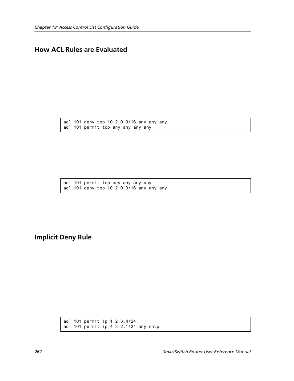 How acl rules are evaluated, Implicit deny rule, How acl rules are evaluated implicit deny rule | Cabletron Systems SMARTSWITCH ROUTER 9032578-05 User Manual | Page 288 / 398