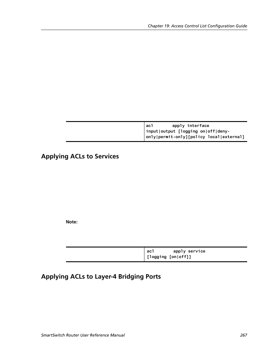 Applying acls to services, Applying acls to layer-4 bridging ports | Cabletron Systems SMARTSWITCH ROUTER 9032578-05 User Manual | Page 293 / 398