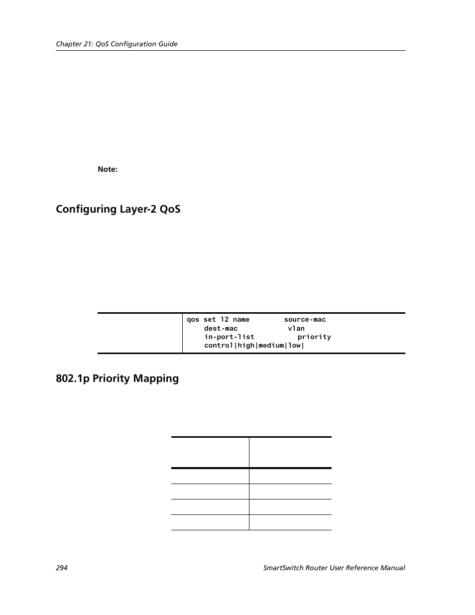 Configuring layer-2 qos, 1p priority mapping, Configuring layer-2 qos 802.1p priority mapping | Cabletron Systems SMARTSWITCH ROUTER 9032578-05 User Manual | Page 320 / 398