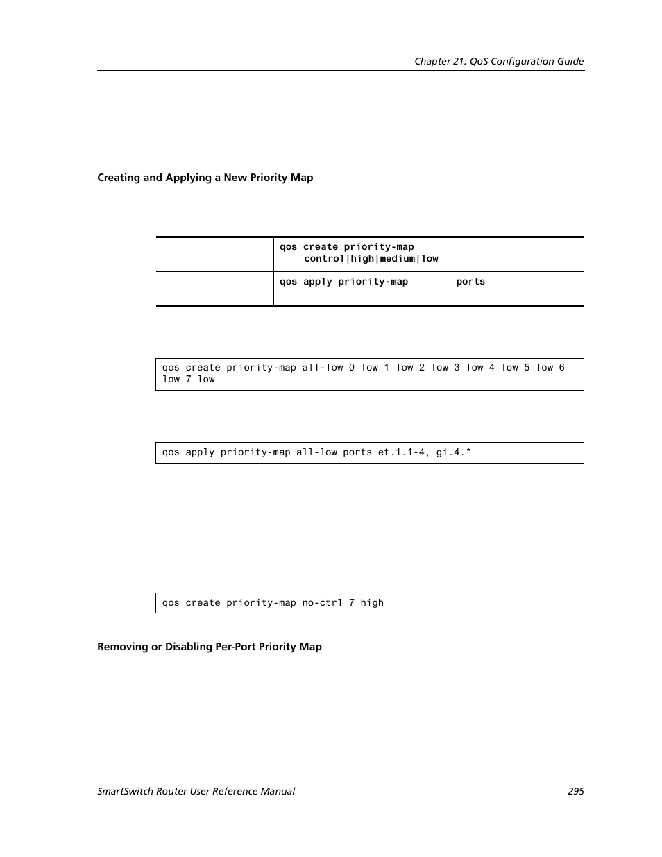 Creating and applying a new priority map, Removing or disabling per-port priority map | Cabletron Systems SMARTSWITCH ROUTER 9032578-05 User Manual | Page 321 / 398