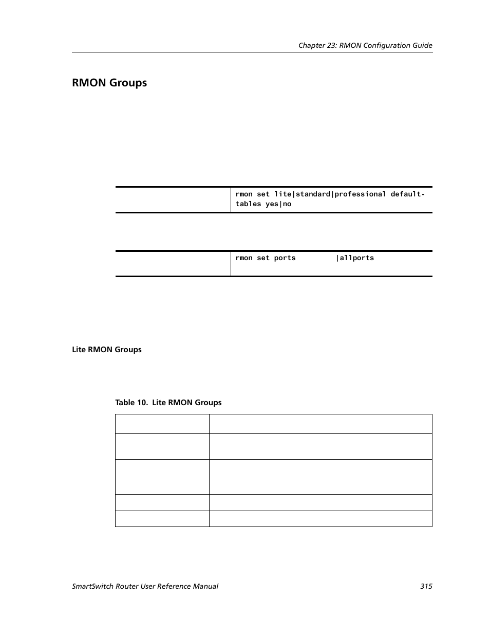 Rmon groups, Lite rmon groups | Cabletron Systems SMARTSWITCH ROUTER 9032578-05 User Manual | Page 341 / 398