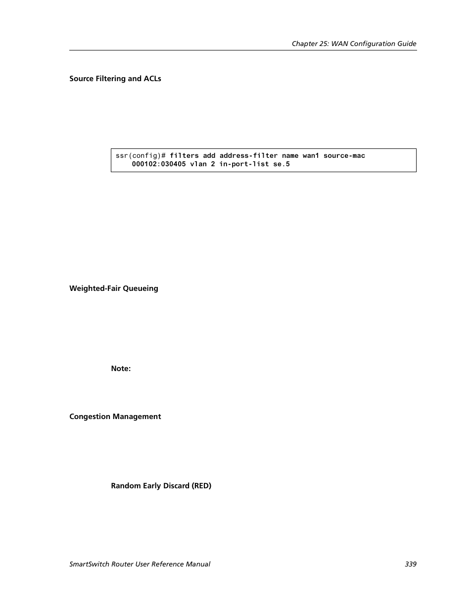 Source filtering and acls, Weighted-fair queueing, Congestion management | Random early discard (red) | Cabletron Systems SMARTSWITCH ROUTER 9032578-05 User Manual | Page 365 / 398