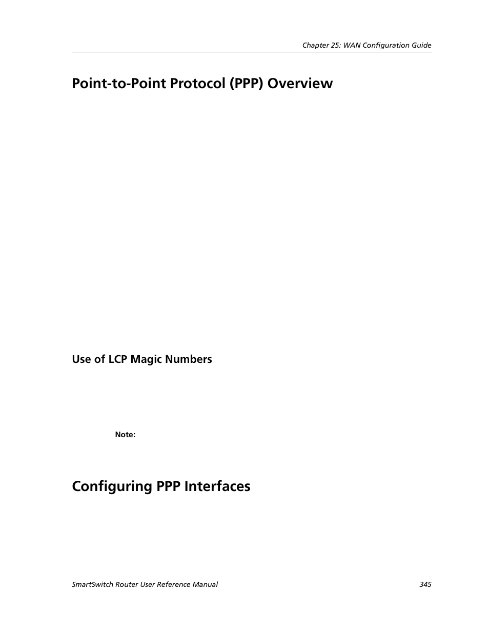Point-to-point protocol (ppp) overview, Use of lcp magic numbers, Configuring ppp interfaces | Cabletron Systems SMARTSWITCH ROUTER 9032578-05 User Manual | Page 371 / 398