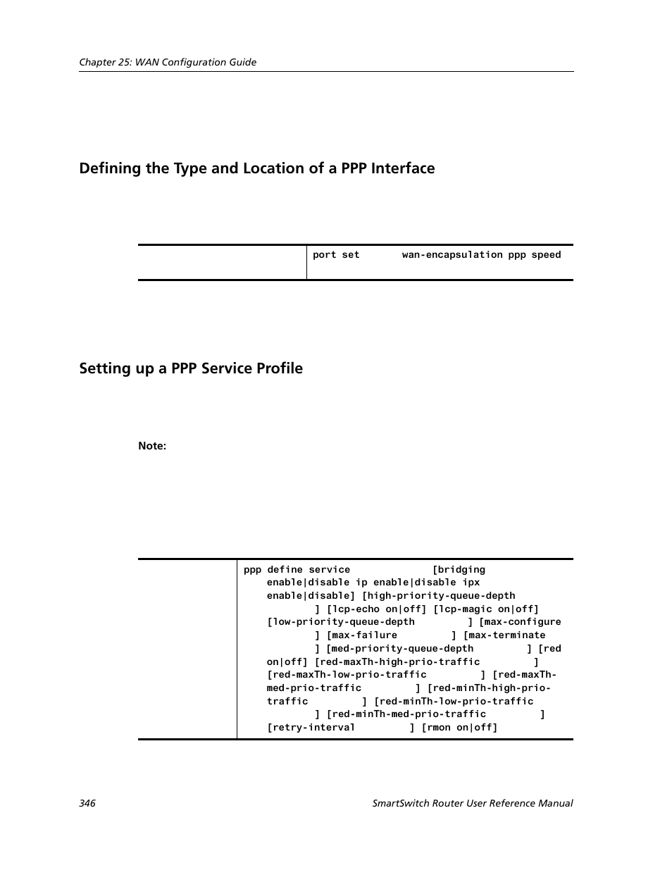 Defining the type and location of a ppp interface, Setting up a ppp service profile | Cabletron Systems SMARTSWITCH ROUTER 9032578-05 User Manual | Page 372 / 398