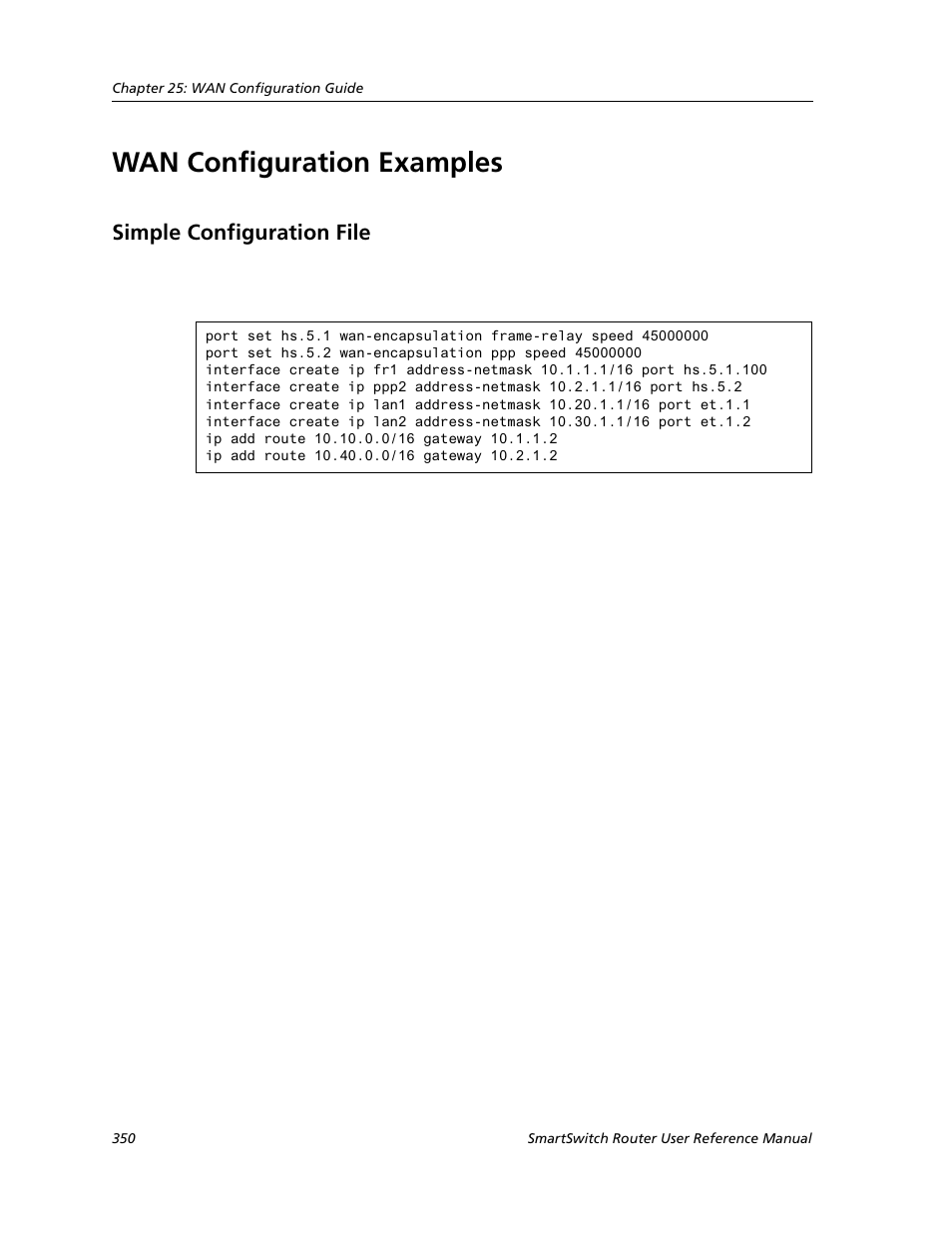 Wan configuration examples, Simple configuration file | Cabletron Systems SMARTSWITCH ROUTER 9032578-05 User Manual | Page 376 / 398