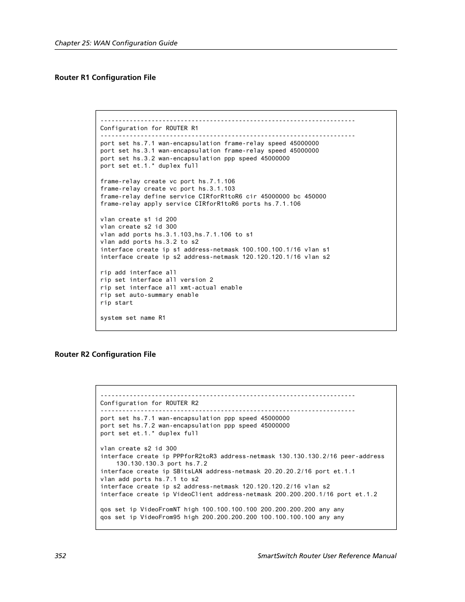 Router r1 configuration file, Router r2 configuration file | Cabletron Systems SMARTSWITCH ROUTER 9032578-05 User Manual | Page 378 / 398
