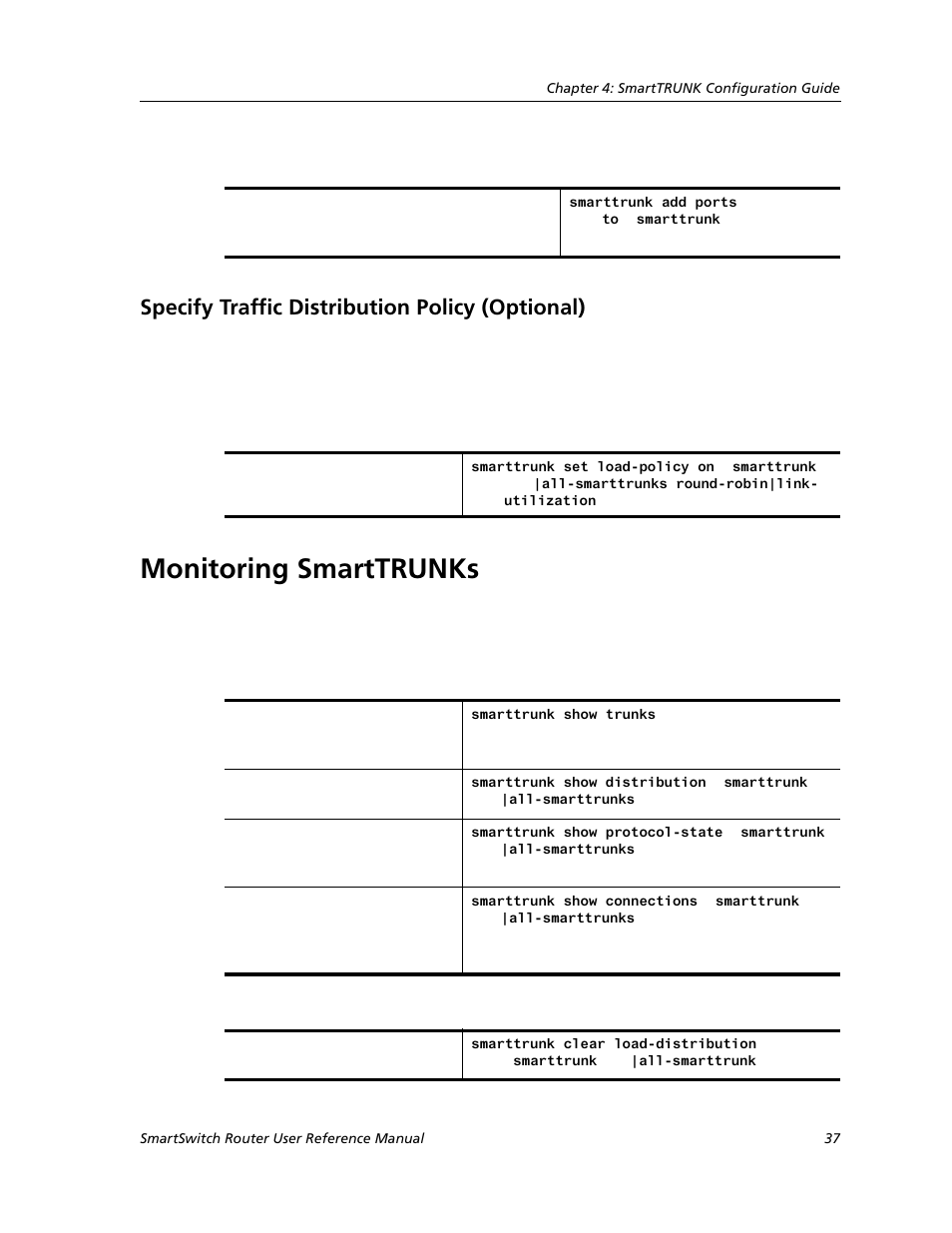 Specify traffic distribution policy (optional), Monitoring smarttrunks | Cabletron Systems SMARTSWITCH ROUTER 9032578-05 User Manual | Page 63 / 398