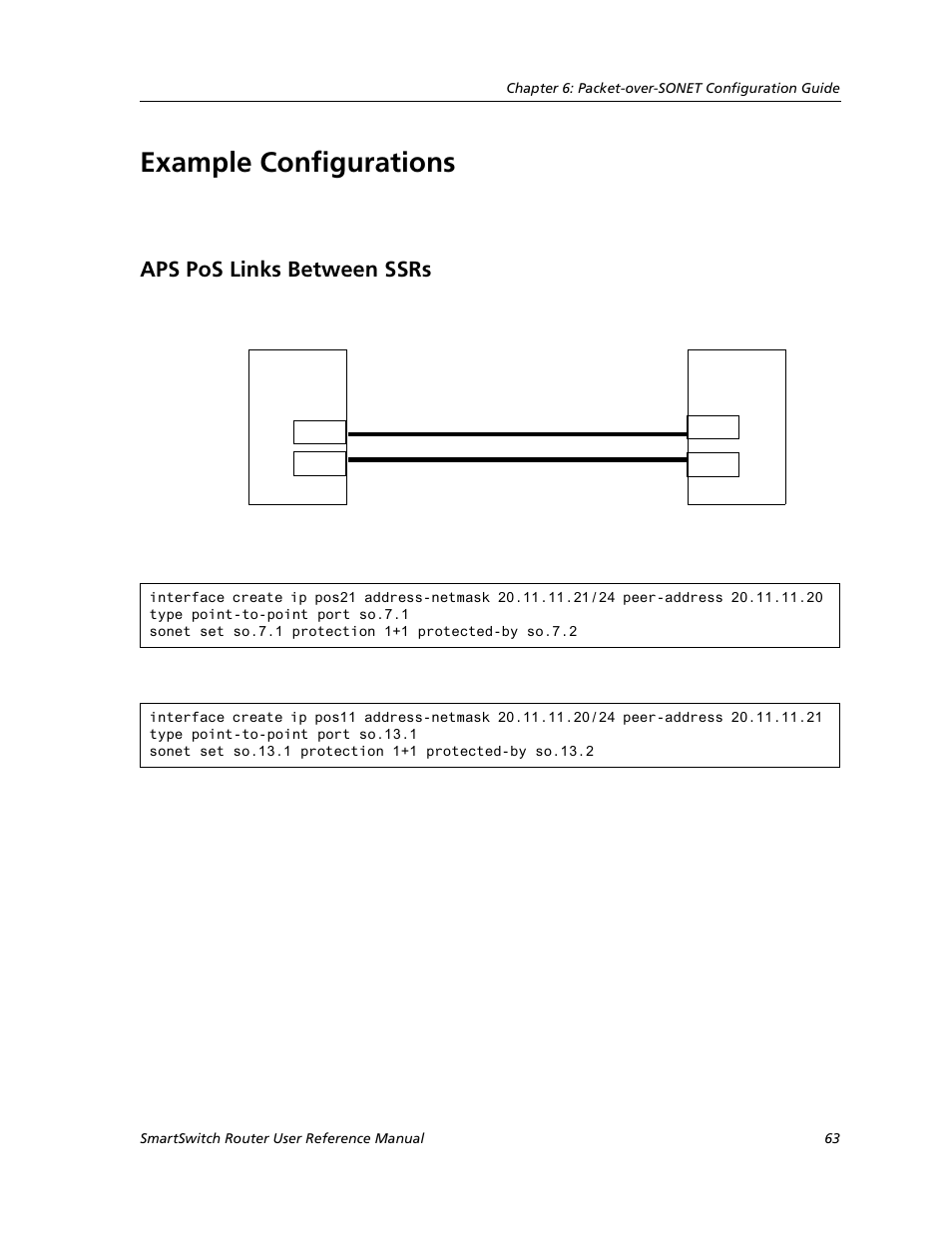 Example configurations, Aps pos links between ssrs | Cabletron Systems SMARTSWITCH ROUTER 9032578-05 User Manual | Page 89 / 398