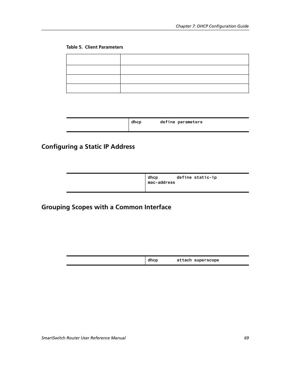 Configuring a static ip address, Grouping scopes with a common interface | Cabletron Systems SMARTSWITCH ROUTER 9032578-05 User Manual | Page 95 / 398