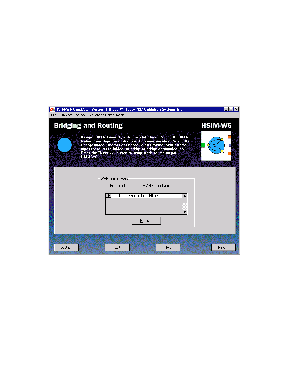 Bridging and routing (wan frame type) configuratio | Cabletron Systems HSIM-W6 User Manual | Page 108 / 258