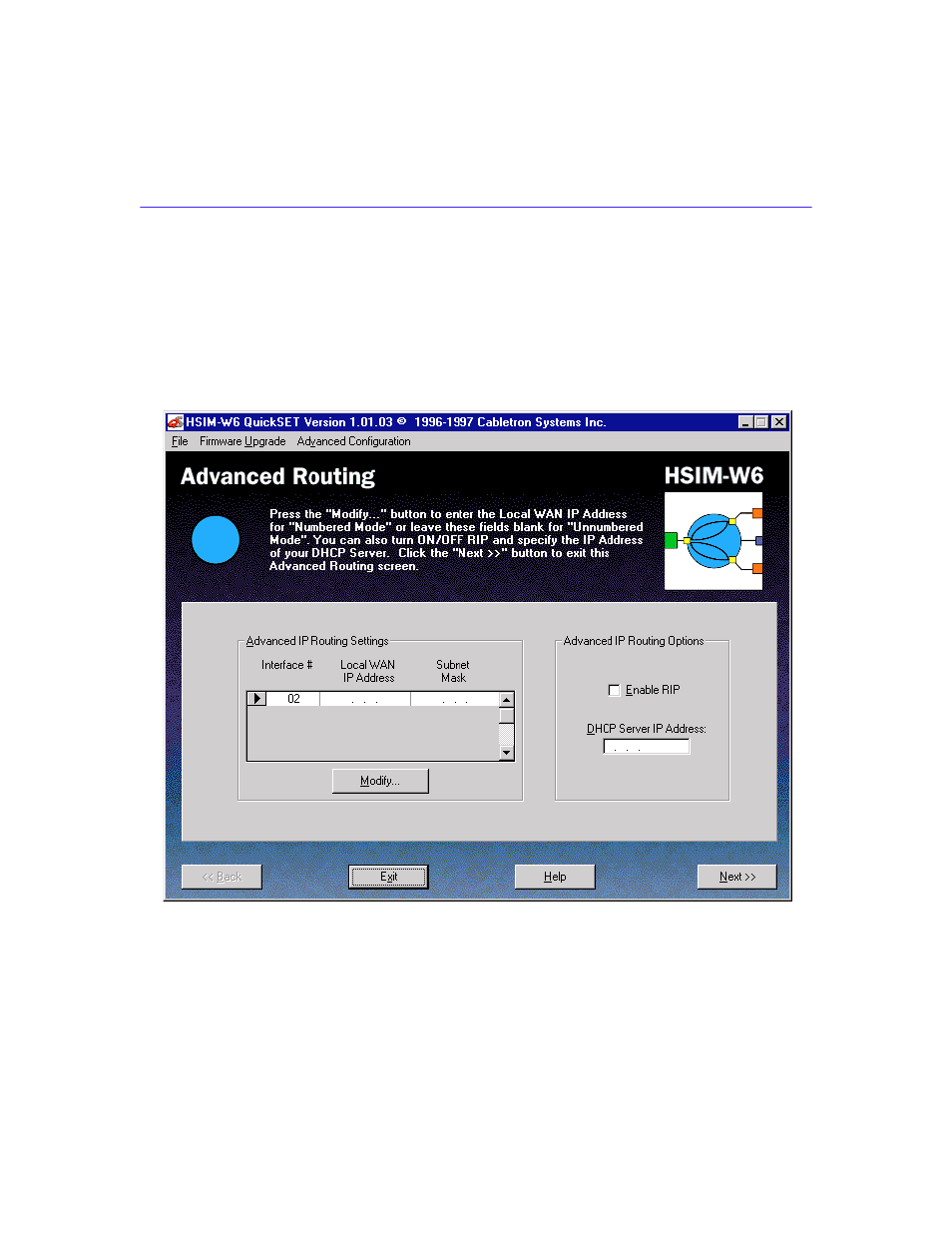 Advanced routing configuration window | Cabletron Systems HSIM-W6 User Manual | Page 114 / 258