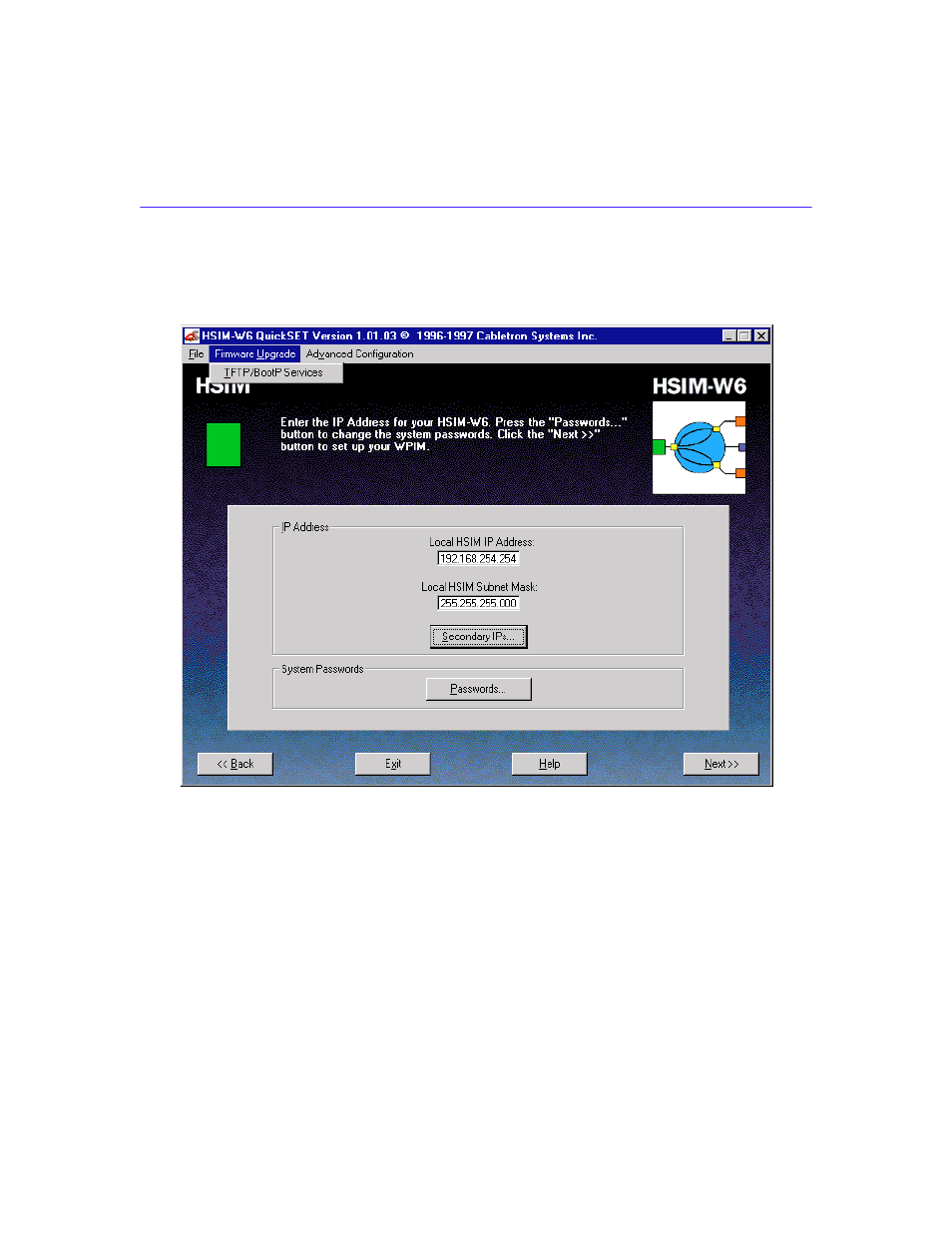 Firmware upgrade menu | Cabletron Systems HSIM-W6 User Manual | Page 122 / 258