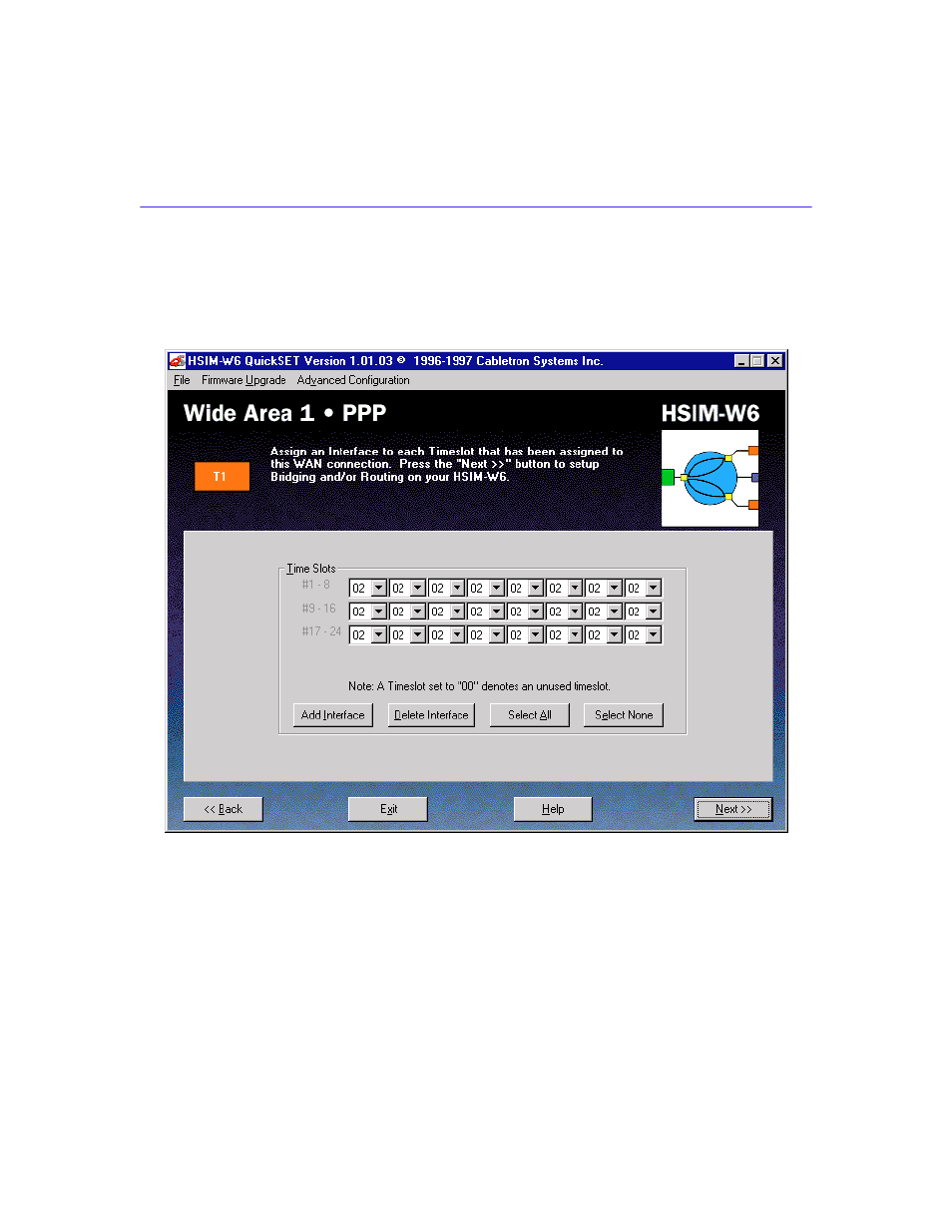 Wide area ppp time slot configuration window, Wide area ppp time slot configuration, Window | If you are using the ppp protocol | Cabletron Systems HSIM-W6 User Manual | Page 98 / 258