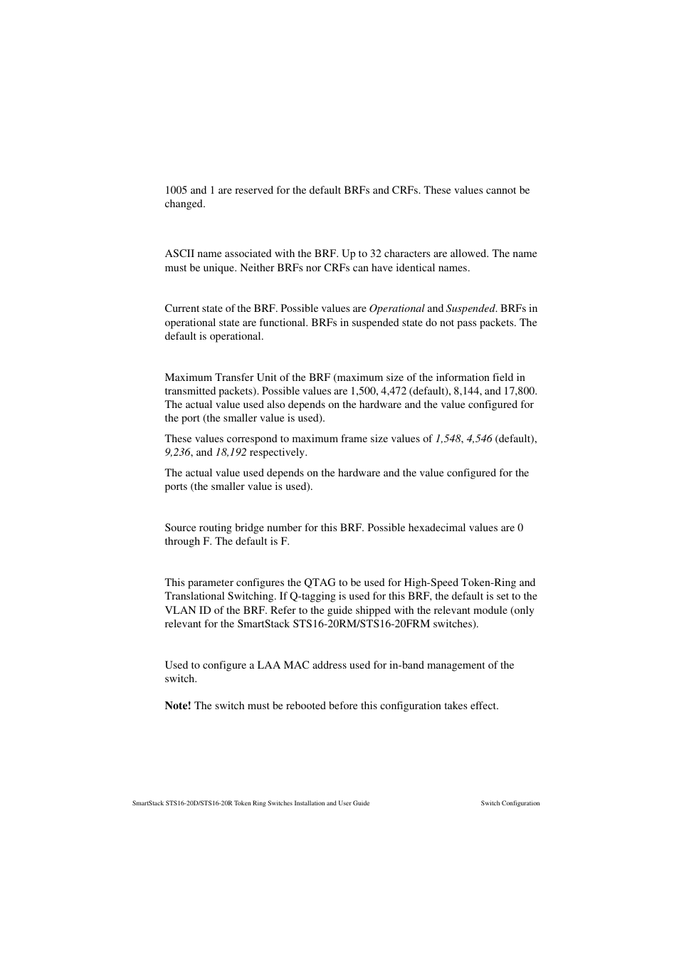 Vlan name, State, Bridge number | 1q vlan id, Laa vlan mac address | Cabletron Systems STS16-20R User Manual | Page 106 / 258