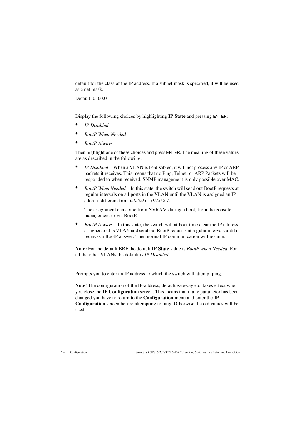 Ip state, Send ping | Cabletron Systems STS16-20R User Manual | Page 109 / 258