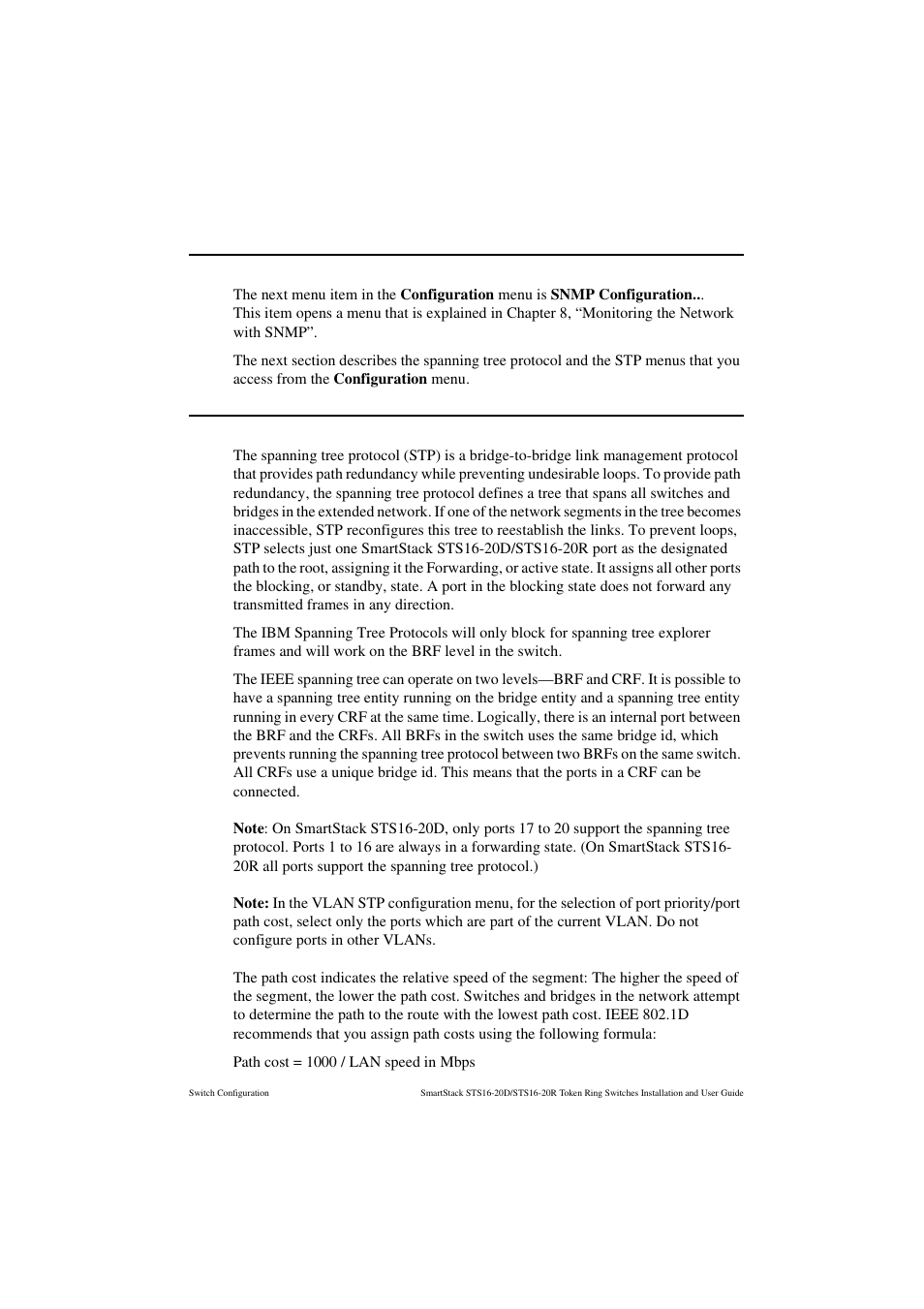 Snmp configuration menu, Spanning tree protocol, Snmp configuration menu spanning tree protocol | Cabletron Systems STS16-20R User Manual | Page 111 / 258
