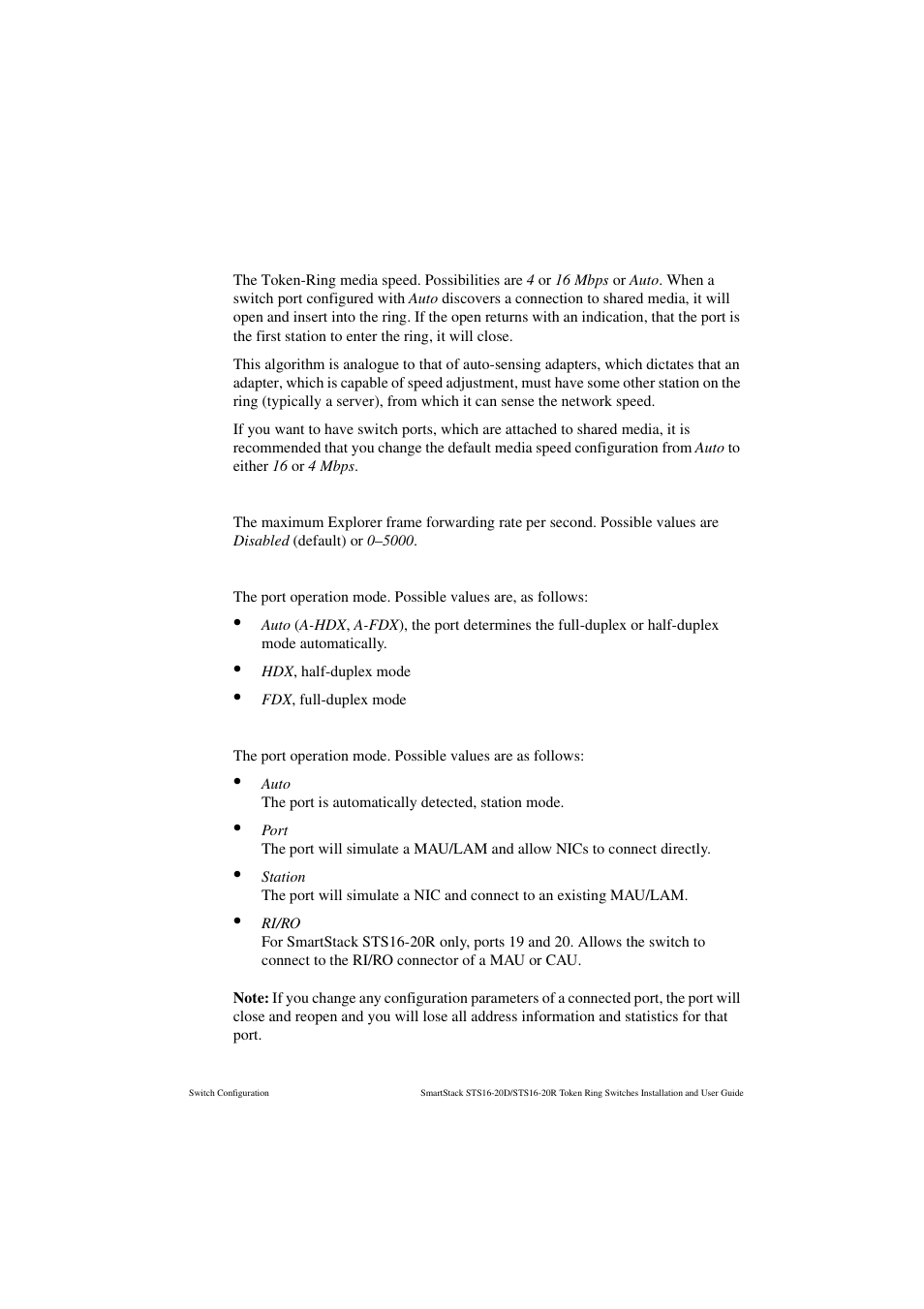 Media speed, Max explorer rate on input, Duplex mode | Operation mode | Cabletron Systems STS16-20R User Manual | Page 123 / 258