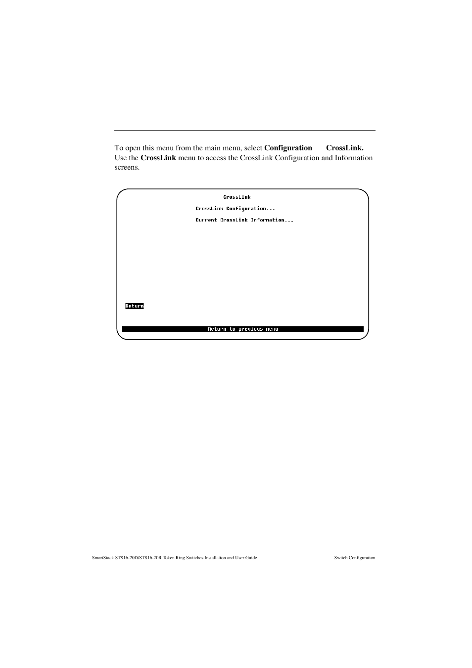 Crosslink menu | Cabletron Systems STS16-20R User Manual | Page 126 / 258