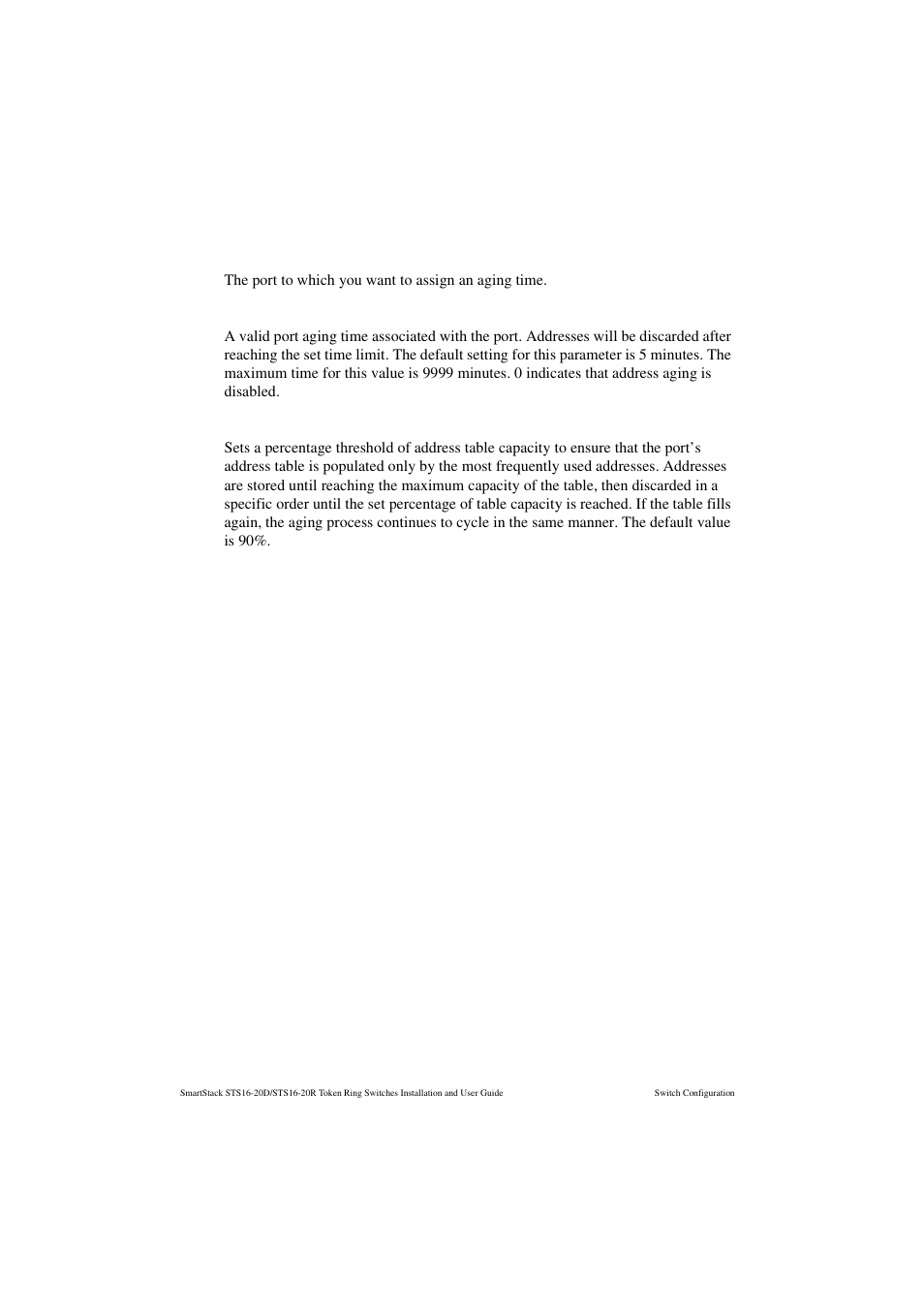 Port, Aging time (min.), Demand aging level | Cabletron Systems STS16-20R User Manual | Page 142 / 258