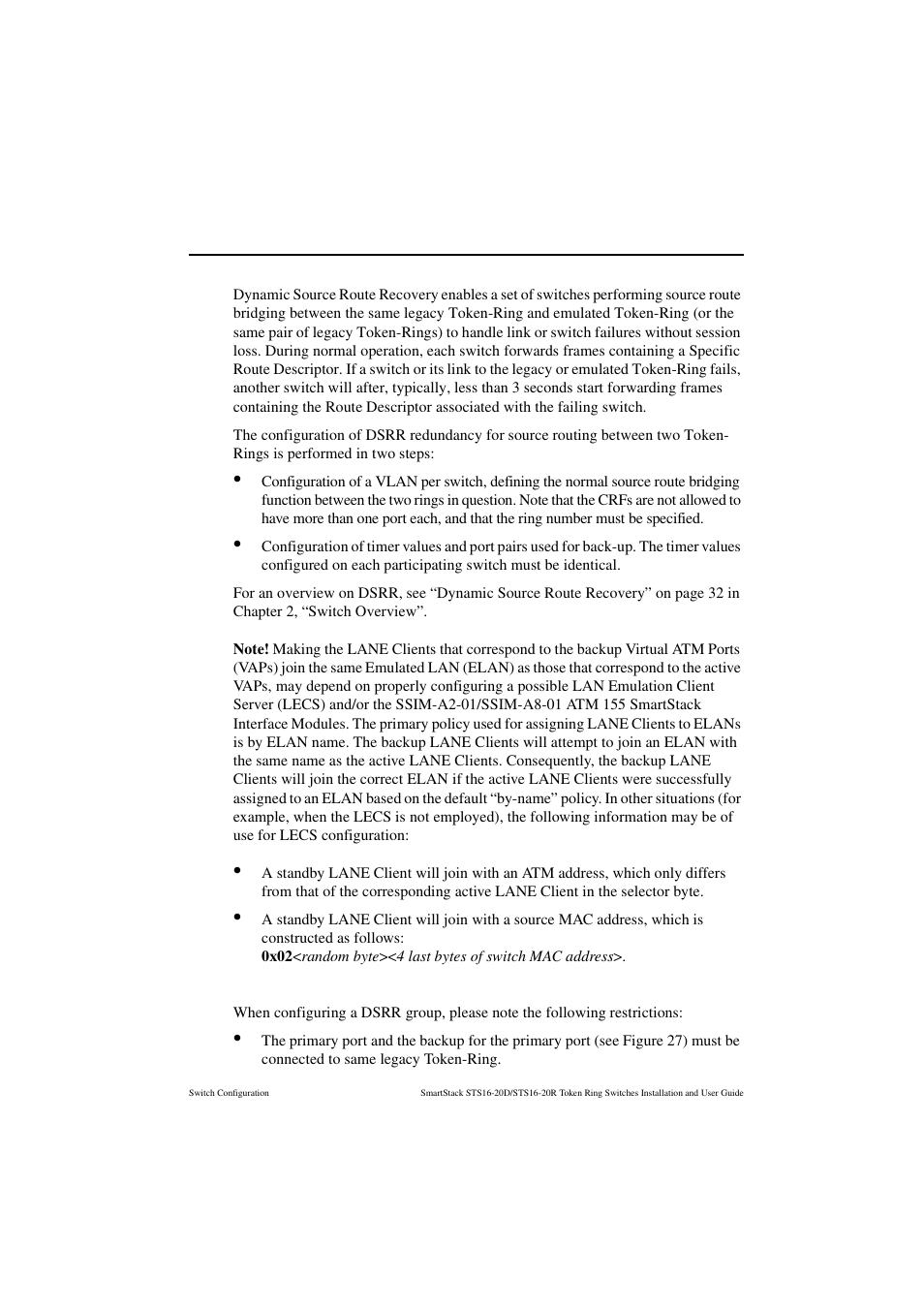 Dsrr configuration, Restrictions | Cabletron Systems STS16-20R User Manual | Page 155 / 258