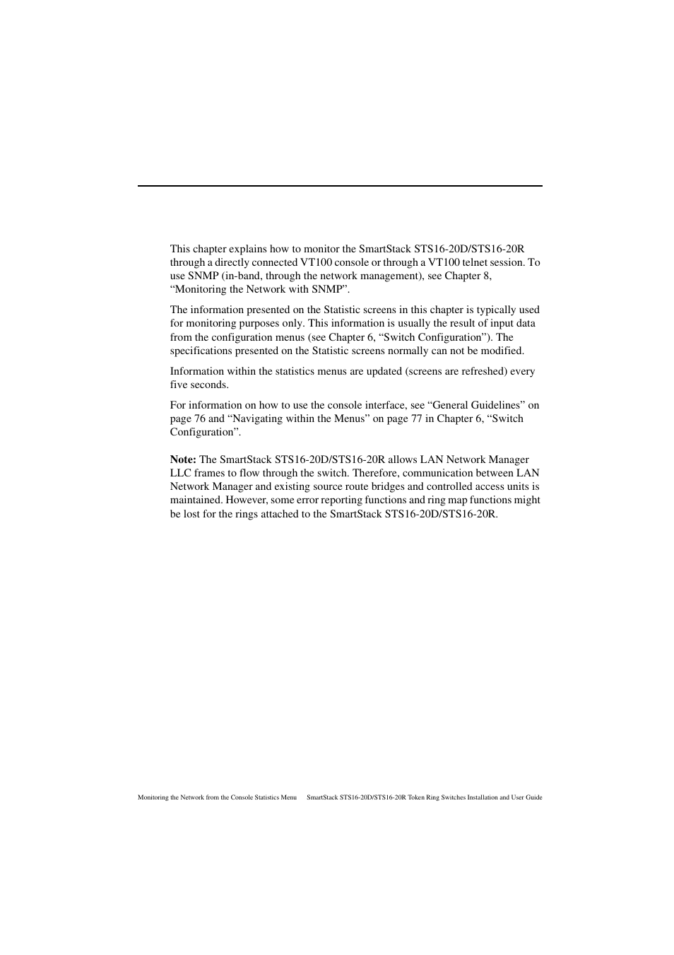 Monitoring the network from the console statistics, Menu | Cabletron Systems STS16-20R User Manual | Page 169 / 258