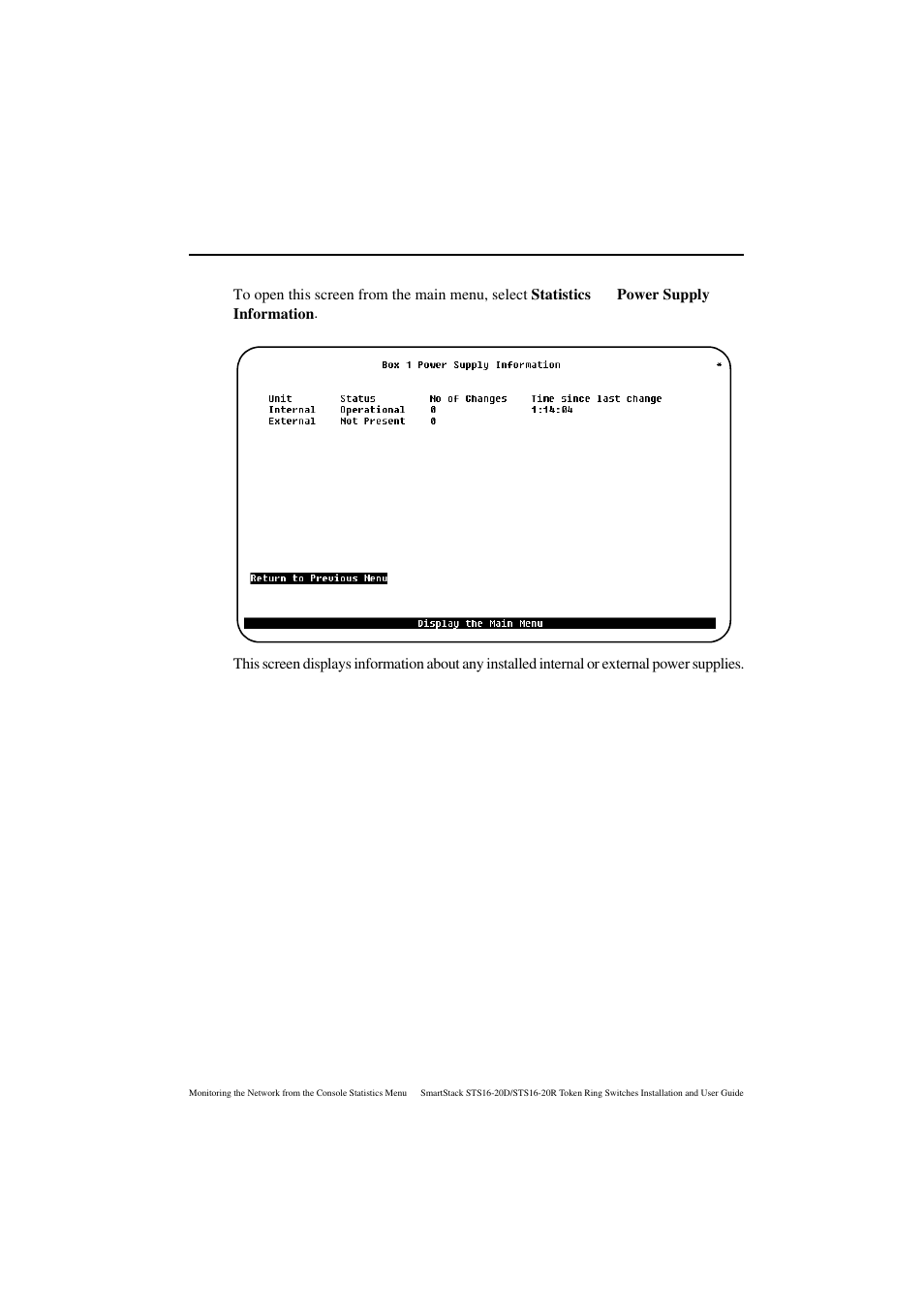 Power supply information screen | Cabletron Systems STS16-20R User Manual | Page 173 / 258