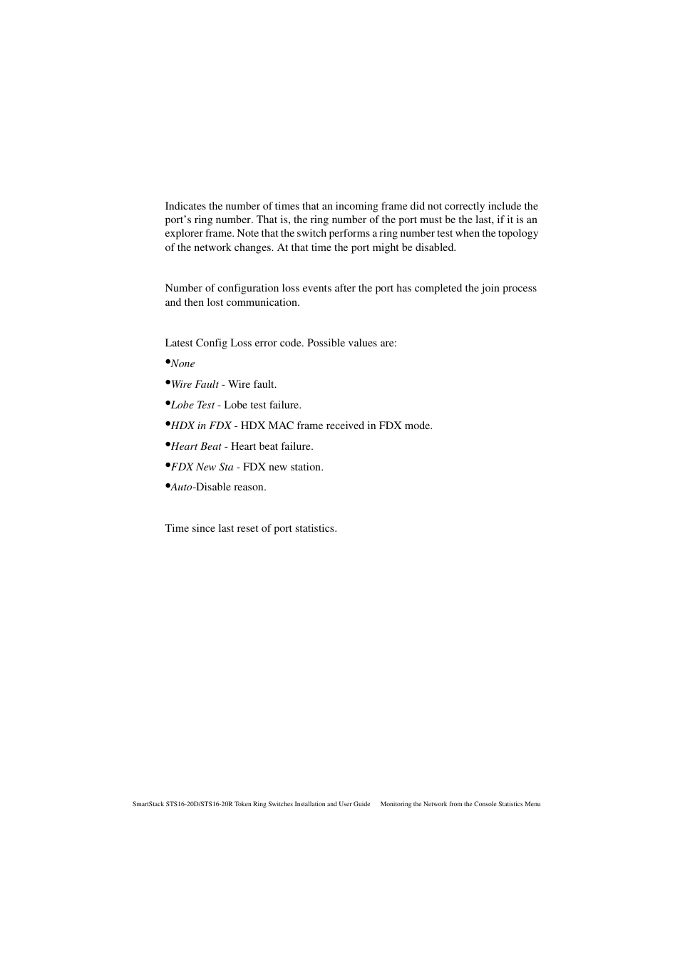 Ring number mismatch, Config loss, Config loss reason | Last reset | Cabletron Systems STS16-20R User Manual | Page 180 / 258